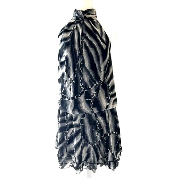 Venus Zebra Print Collar Halter Drop Waist Sleeveless Mini Dress US Size 6 - Picture 5 of 10